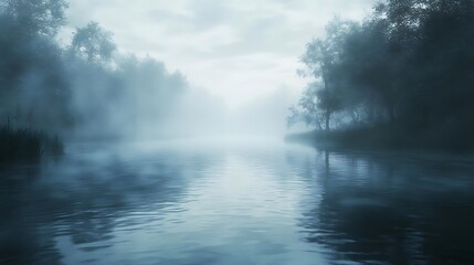 Obraz premium Misty River in Forest 3D Illustration
