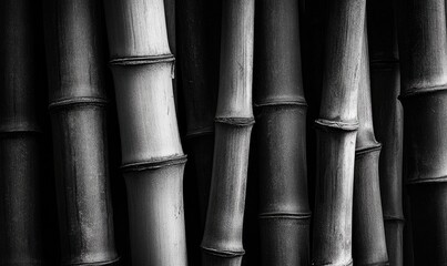 Close up of black and white bamboo stalks.