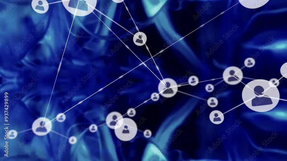 Poster network of connections and user icons animation over abstract blue background