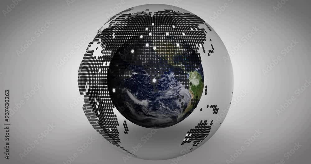 Poster rotating earth animation over digital world map sphere