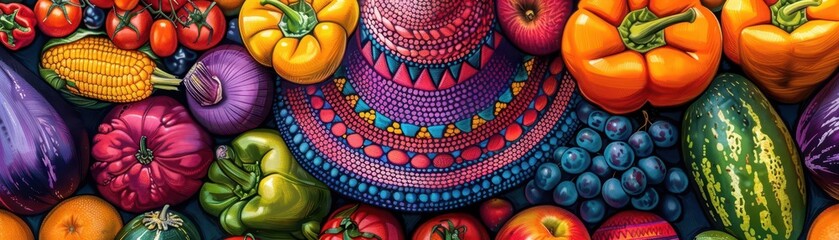 Mexican market produce, Pop Art, Colorful, Illustration, Emphasizing vibrancy