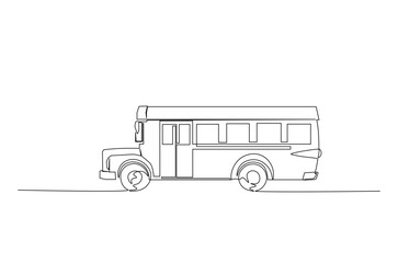 School bus continuous one line drawing. Old school bus single line art illustration. Editable vector.