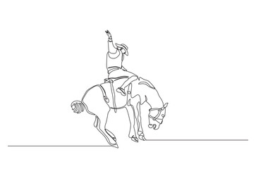 Cowboy riding horse continuous one line drawing. Ranger and horse single line art illustration. Editable vector.