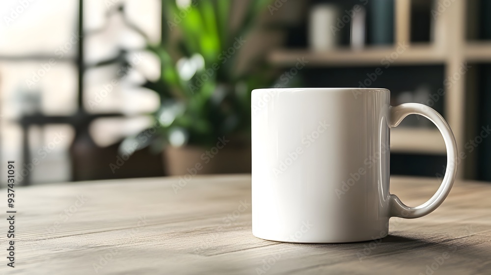 Poster plain white ceramic mug placed on a clean and simple tabletop surface ideal for product mockup logo 