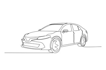 Modern city car continuous one line drawing. Sports car single line art illustration. Editable vector.