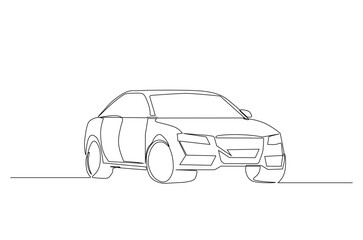 Modern city car continuous one line drawing. Sports car single line art illustration. Editable vector.