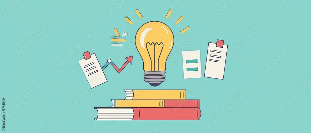Poster lightbulb idea with stack of books and to do list