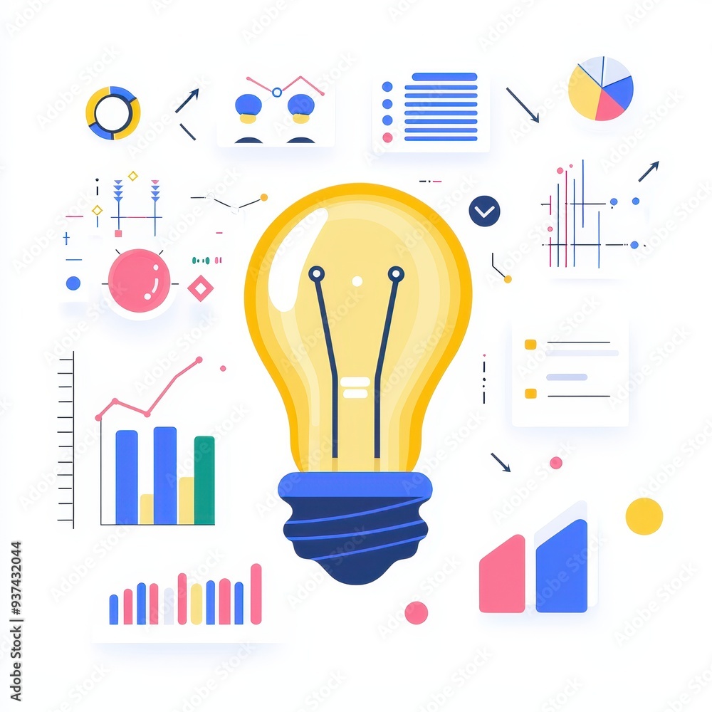 Poster Light Bulb with Data Analysis and Charts