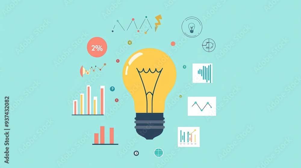 Poster lightbulb idea inspiration with data charts and graphs