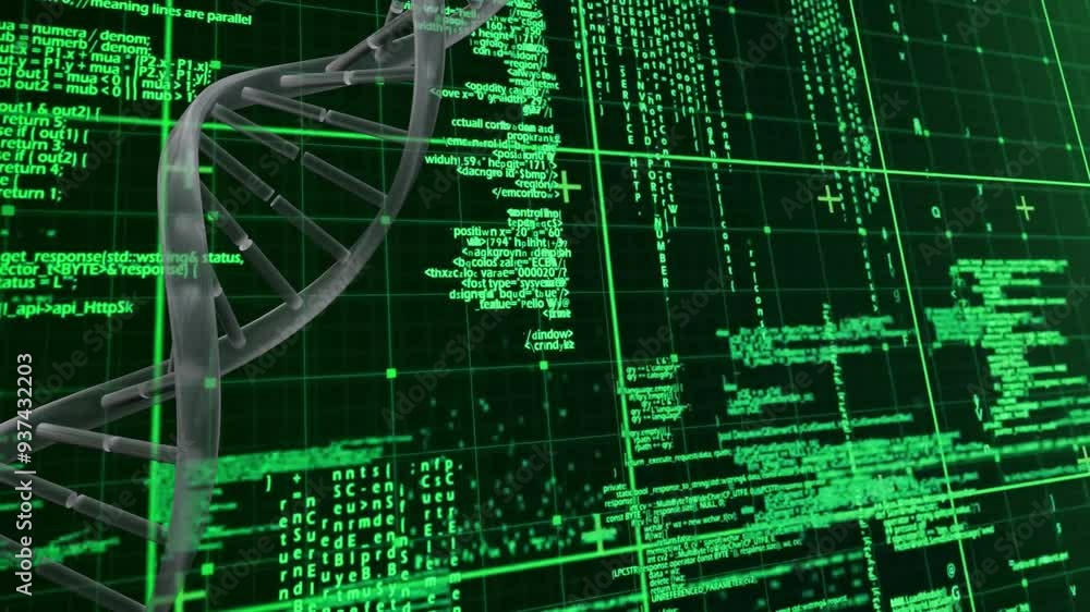 Aufkleber animated dna strand with binary coding for scientific data processing