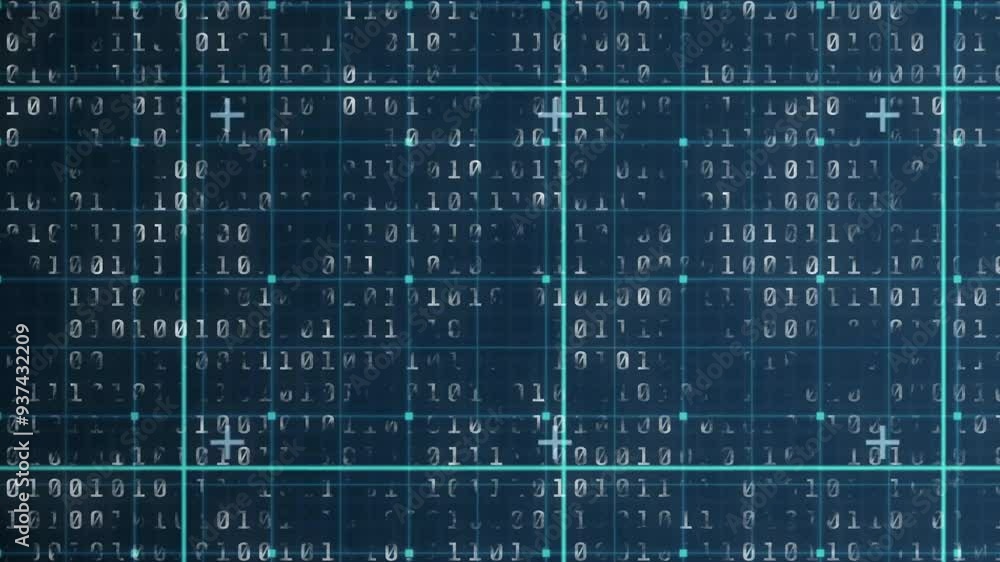Aufkleber Data processing animation with binary code and grid lines