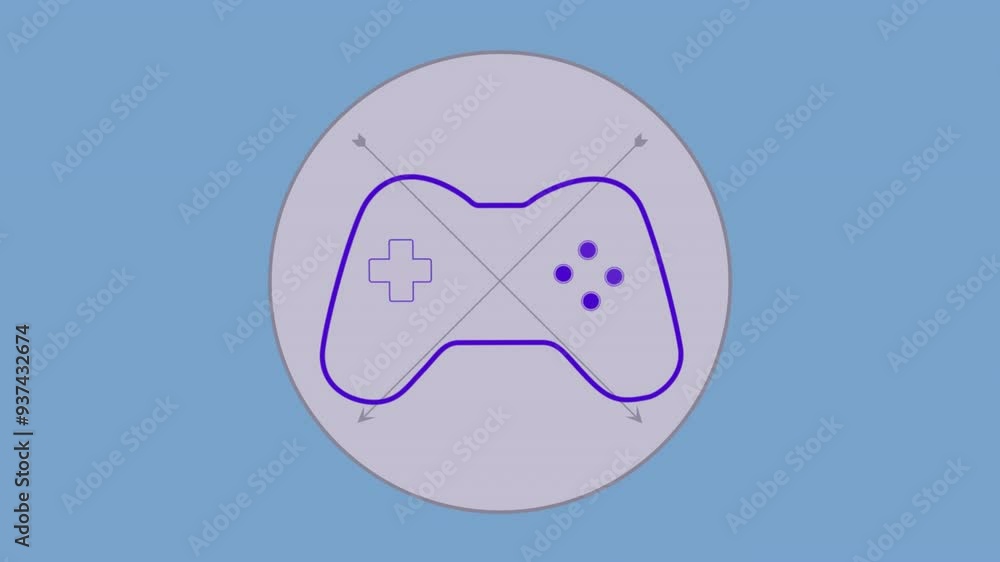 Poster animating game controller icon with arrows over blue background