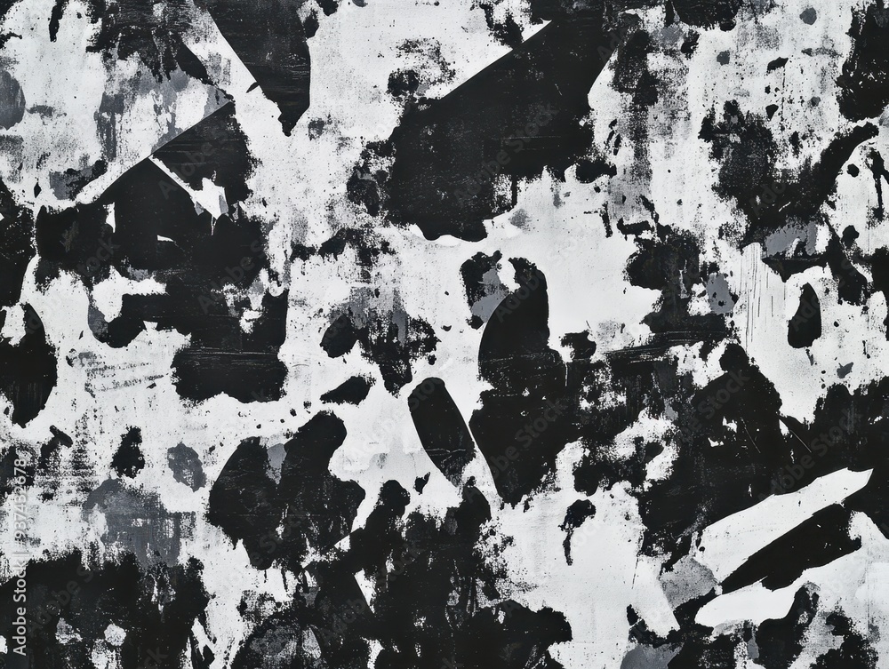 Poster abstract black and white texture with chaotic patterns and shapes.