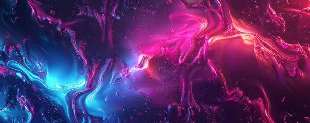 Fototapeta premium Bright neon liquid art, fluid and dynamic, organic shapes, 3D illustration
