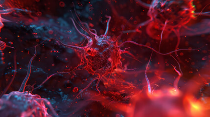 Glowing Core of Cancer Cells&rsquo; Molecular Structure Under Microscope
