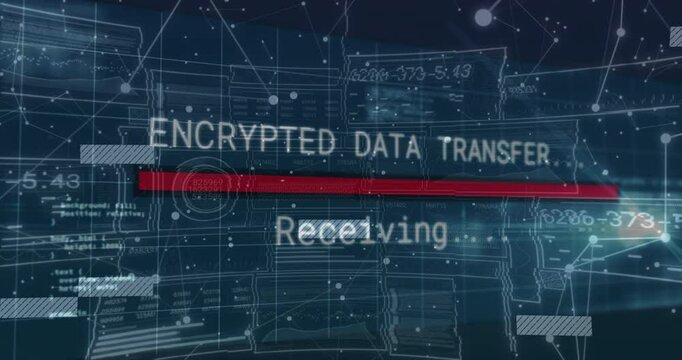 Encrypted data transfer and receiving animation over digital interface background
