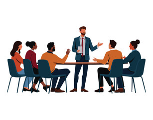 office workers at business meeting conference. vector illustration