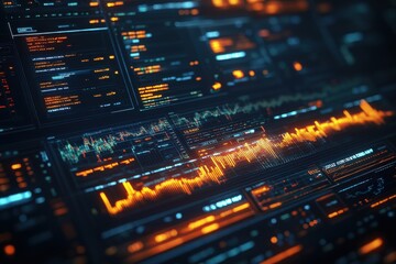 Obraz premium A computer screen with a lot of orange and blue lines
