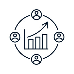 Concept for competitors and market analysis, consumers. Vector linear icon isolated on white background.