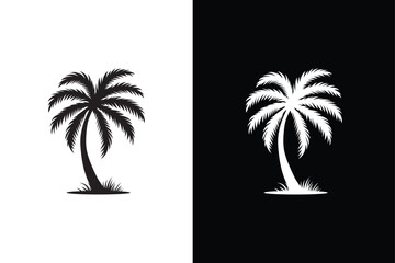 Obraz premium Palm tree logo vector illustration template design. Palm Tree icon black white