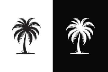 Obraz premium Palm tree logo vector illustration template design. Palm Tree icon black white background.