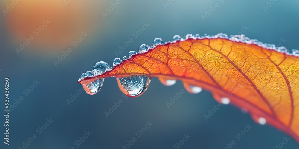 Poster specialized macro lens on a professional to capture a dewdrop glistening on the edge of a leaf