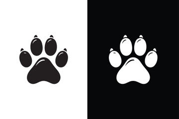 Dog or cat paw print flat icon. Dog and cat paw print silhouette black white