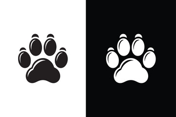 Obraz premium Dog or cat paw print flat icon. Dog and cat paw print silhouette black white background.