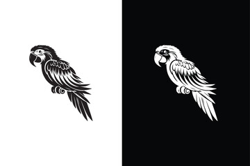 Parrot bird silhouette illustration. Isolated icon silhouette of a parrot. © Nezamur