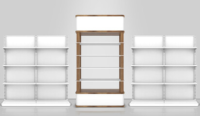 Product Display Stand Gondola Shelf Isolated on white Background. 3d, Render, Illustration