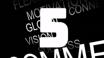 Number five animating over motivational words on black background
