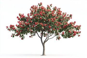 Red Mountain ash Rowan   a small spring lonely tree on bed isolated on white