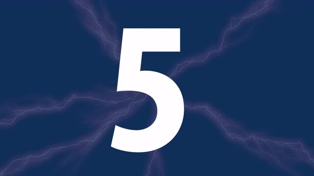 Number 5 with lightning animation on dark blue background