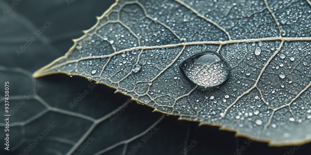 Wall mural A dewdrop on the edge of an intricate leaf