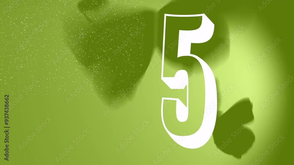 Poster number 5 animation with floating particles over green background