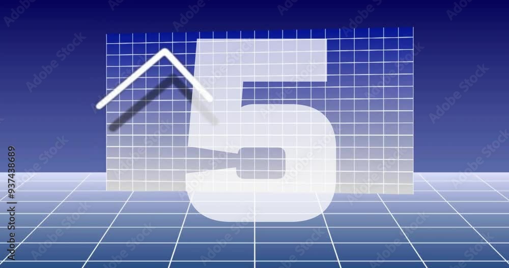 Poster rising graph animation over grid background with number five prominently displayed