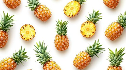 Fototapeta premium A lot of pineapple pattern isolated on white background photo realistic photo realistic hd 4k ultra hd.