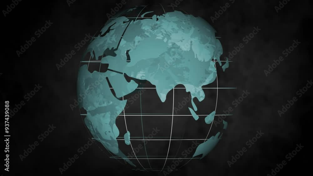Poster rotating globe with grid lines, animation on dark background