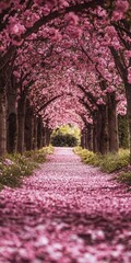 Pink blossoms create a magical path