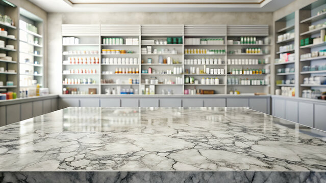 Clean and modern pharmacy interior with well-stocked shelves and a marble countertop.
Professional pharmacy environment featuring neatly organized - Powered by Adobe