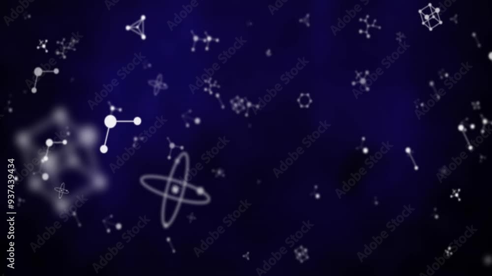 Aufkleber molecular structures and atomic models animation over dark blue background