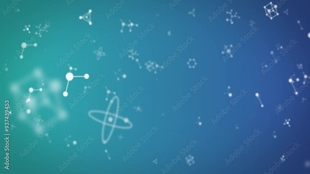 Aufkleber molecules and atomic structures animation over blue and green gradient background