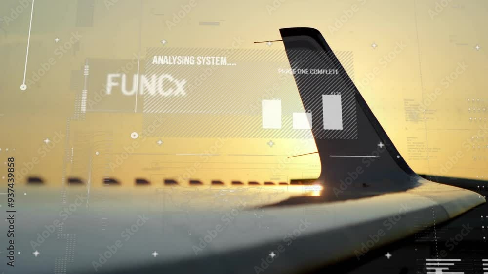 Poster analyzing system and functioning text animation over airplane wing during flight