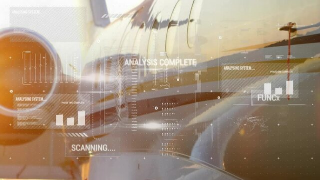 Aircraft engine with data analysis and scanning animation over it
