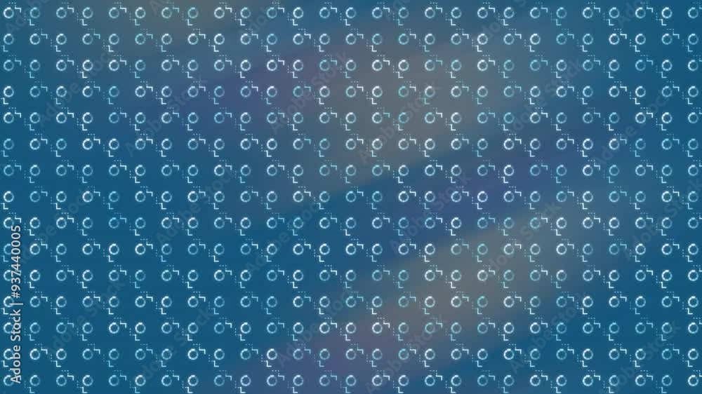 Poster animating circular patterns over blurred background