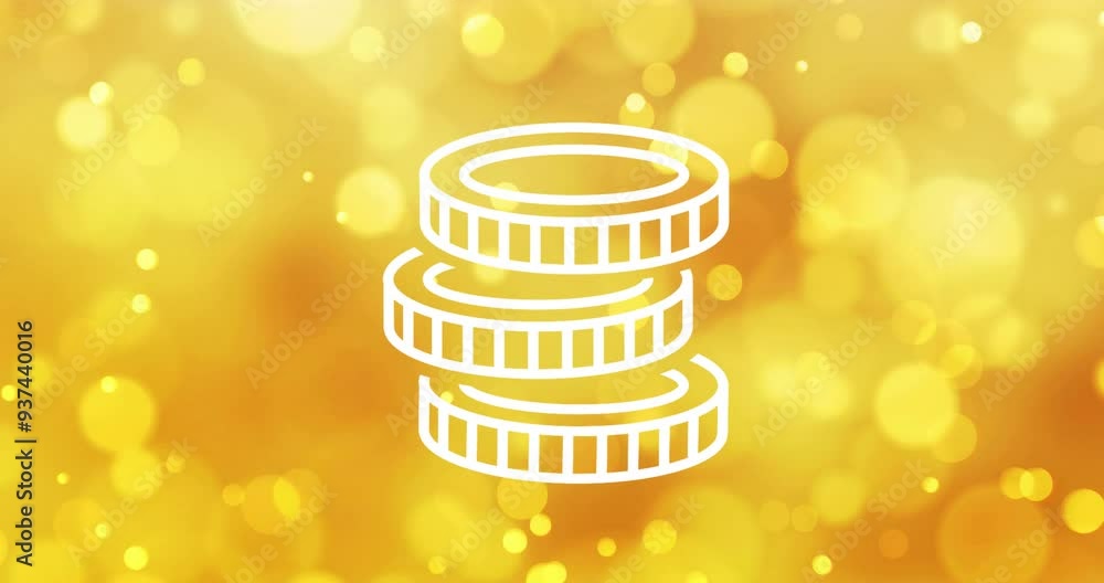 Poster animating stack of coins over golden bokeh background