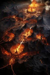 Fototapeta premium Fiery landscape with lava