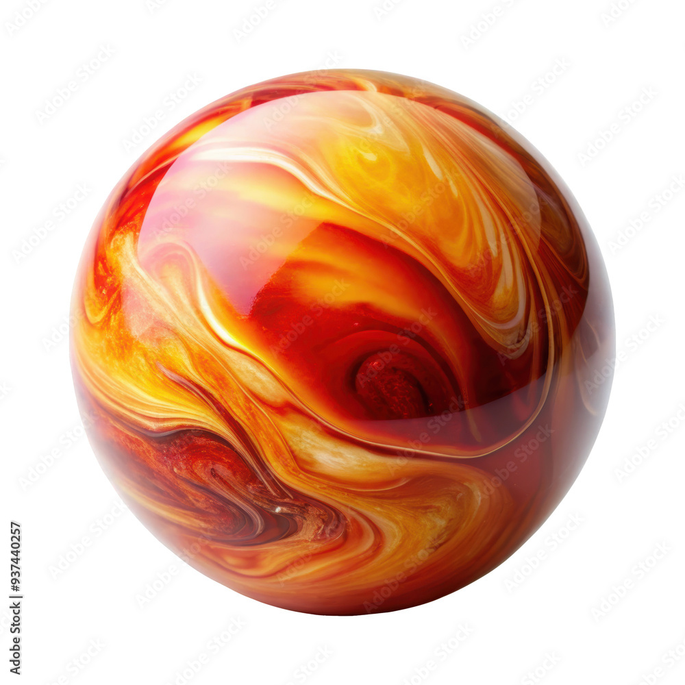 Aufkleber vibrant red and yellow marble sphere with dynamic swirling patterns. the glossy surface and intense 
