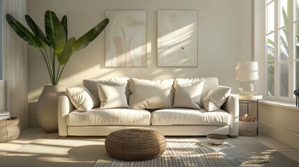 Cozy Contemporary Living Room with Beige Sofa and Elegant Accents