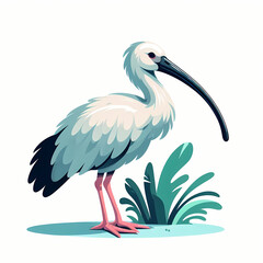 Fototapeta premium Beautiful Ibis Bird Vector with Bright Red Beak